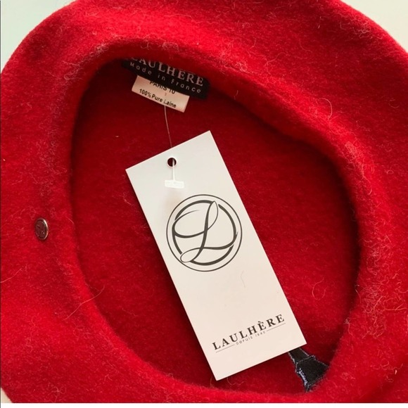 Red Laulhère Paris France pure merino wool black Eiffel Tower embroidered Beret main image 14